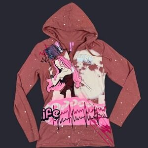 Y2K Deadstock Crystal Rock Graphic Zip Up Hoodie Size Medium